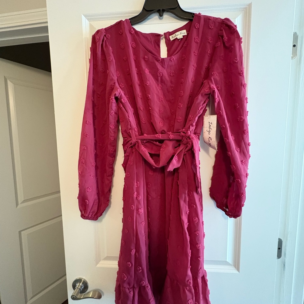 Elegant Long Sleeve Pink Dress